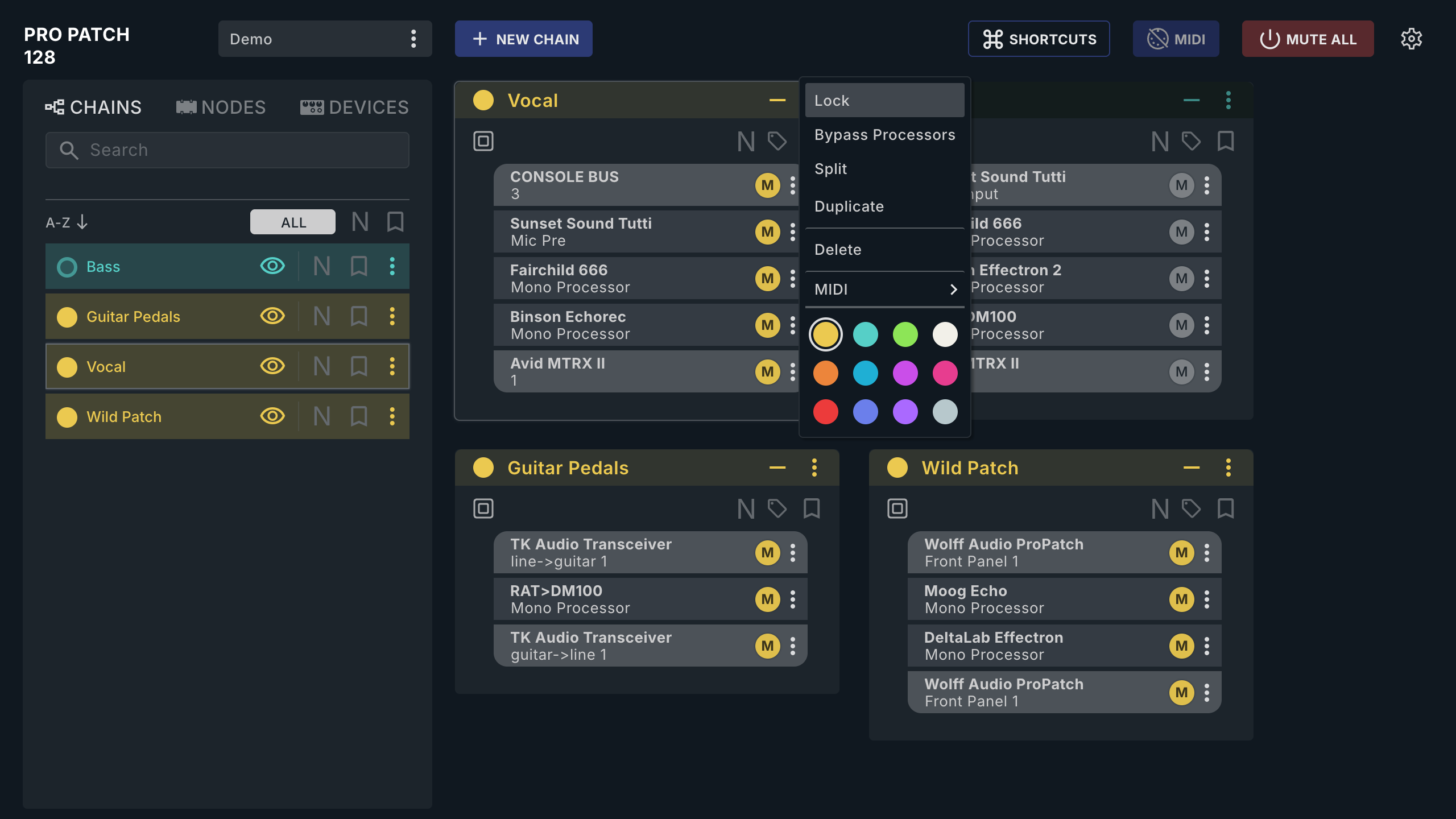 Chain action menu