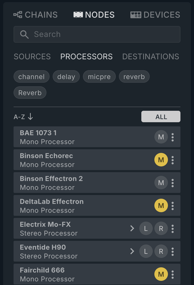The NODES browser on its PROCESSORS tab